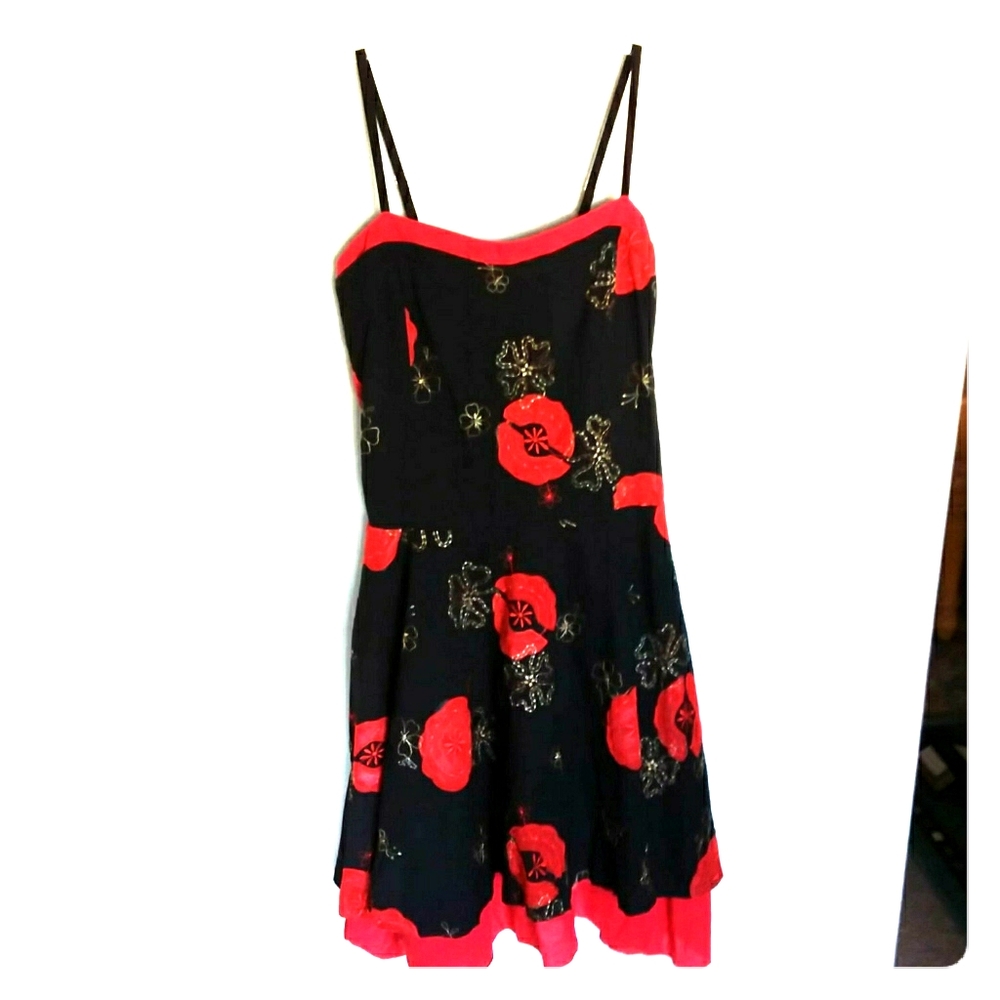 Colorful embroidered sun dress lined skirt